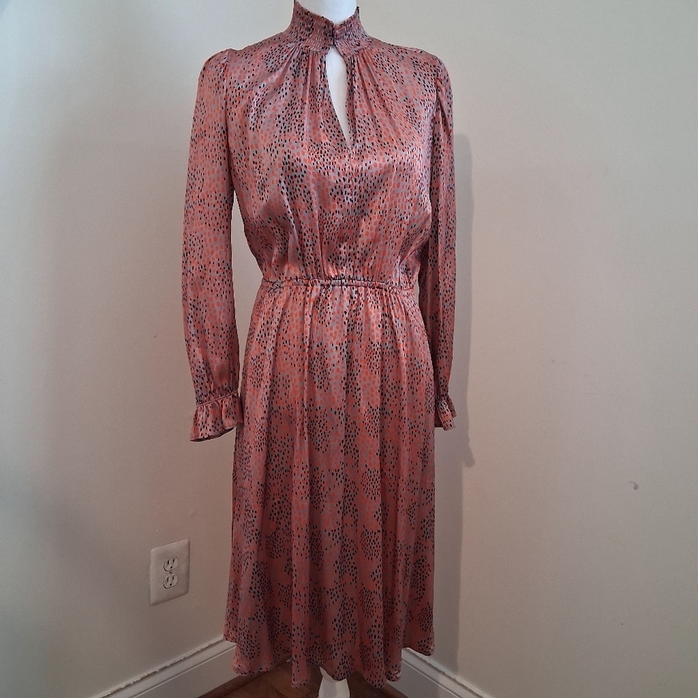Tucker Stella Dress Paloma Spots Smocked Mock Neck Size Small - Picture 2 of 8